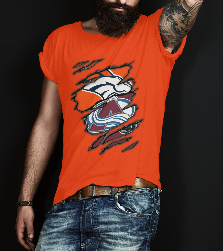 Broncos Avalanche Nfl Nhl Logo Crossover Collaboration T-Shirt