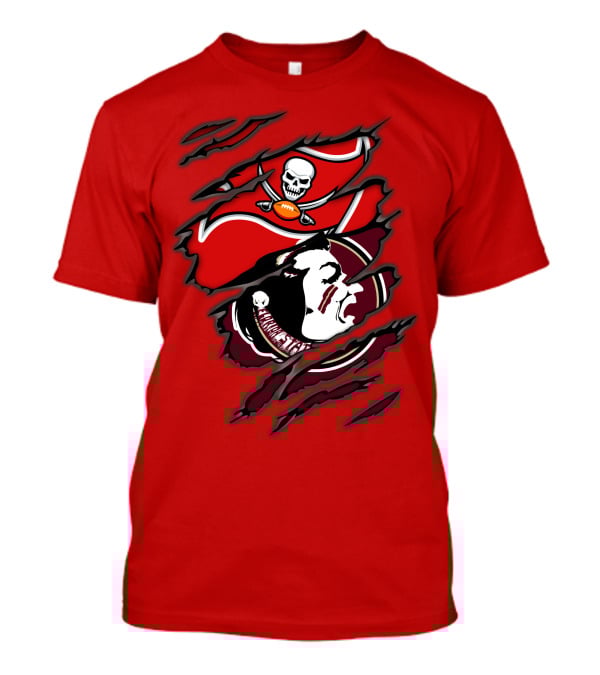Buccaneers Seminoles Skull And Tomahawk Football Fusion T-Shirt
