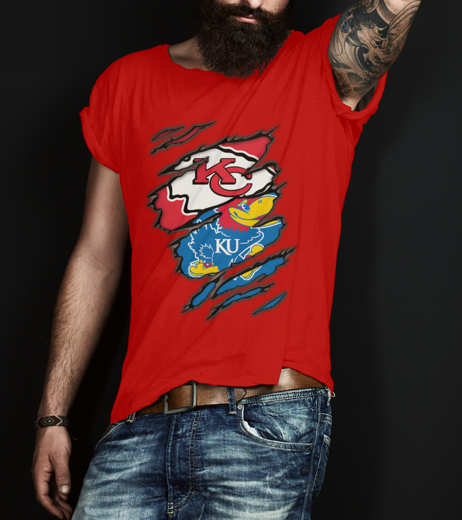 Kansas City Chiefs KC Jayhawks KU Logo Mashup T-Shirt