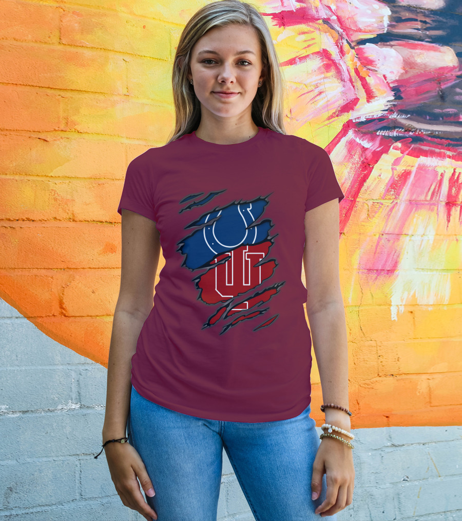 Colts Hoosiers Blue Horseshoe Red Interlocking IU T-Shirt