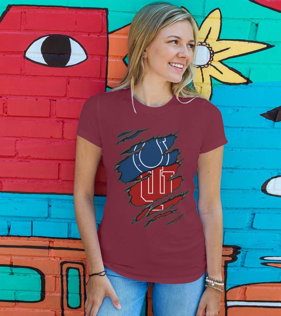 Colts Hoosiers Blue Horseshoe Red Interlocking IU T-Shirt