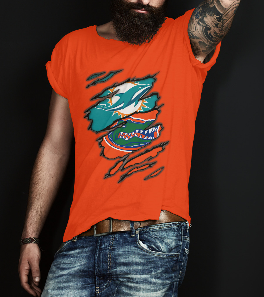 Miami Dolphins Florida Gators Logo Rip T-Shirt