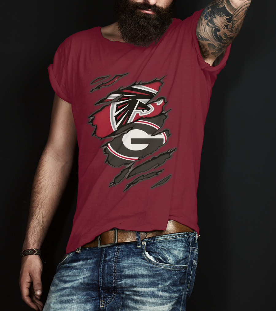 Atlanta Falcons Georgia Bulldogs Claw Marks Logo Combo T-Shirt