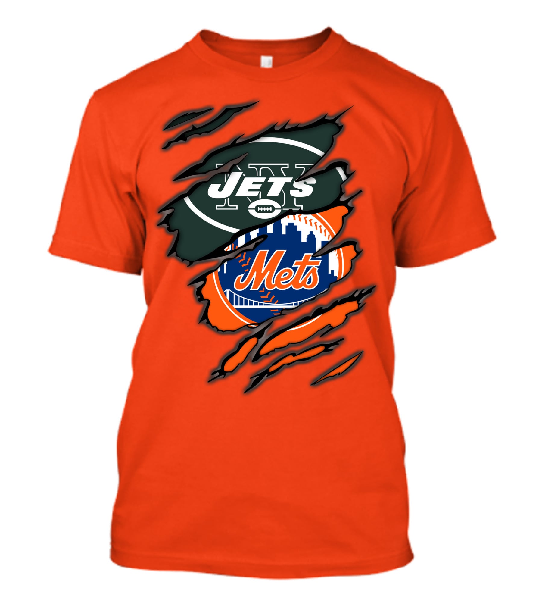 Jets Mets Nfl Mlb Ripped Logo Fusion T-Shirt