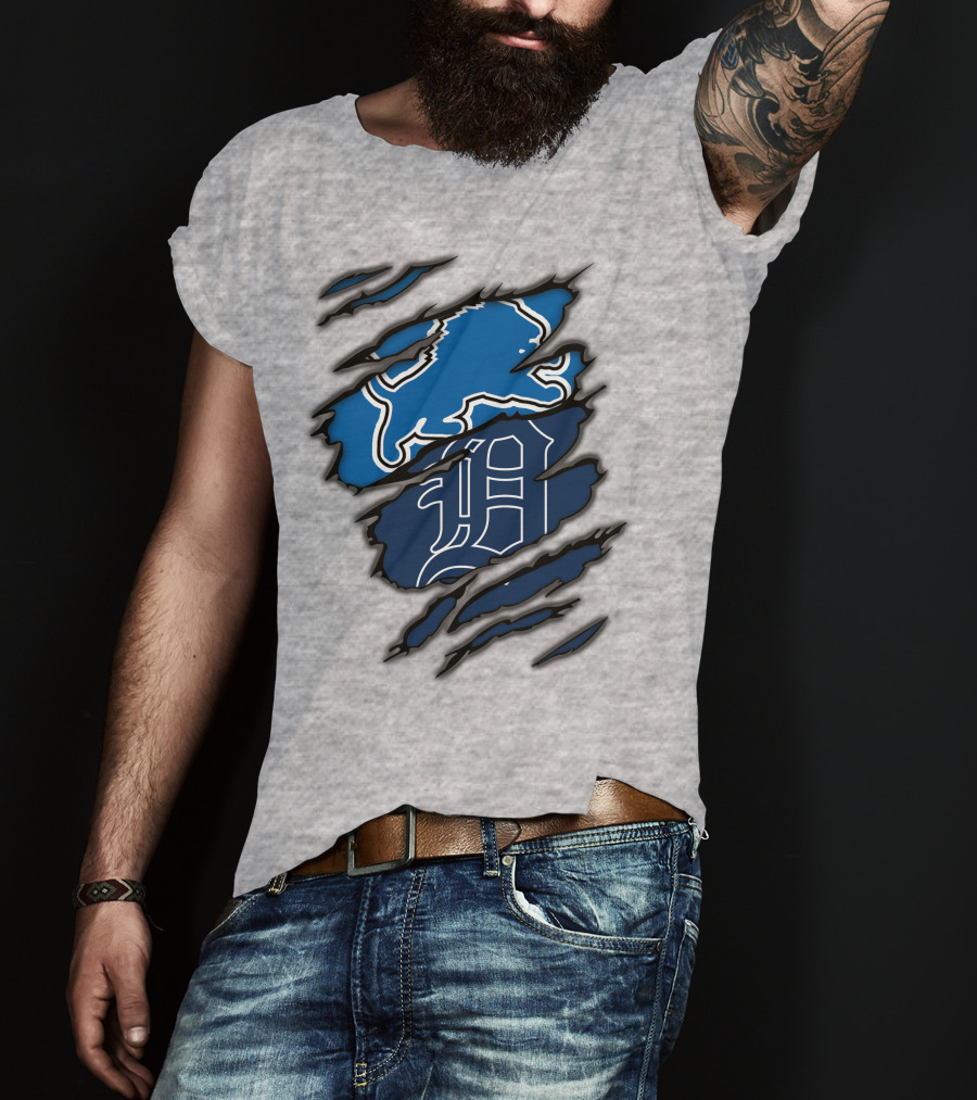 Detroit Lions Tigers Blue Claw Marks T-Shirt