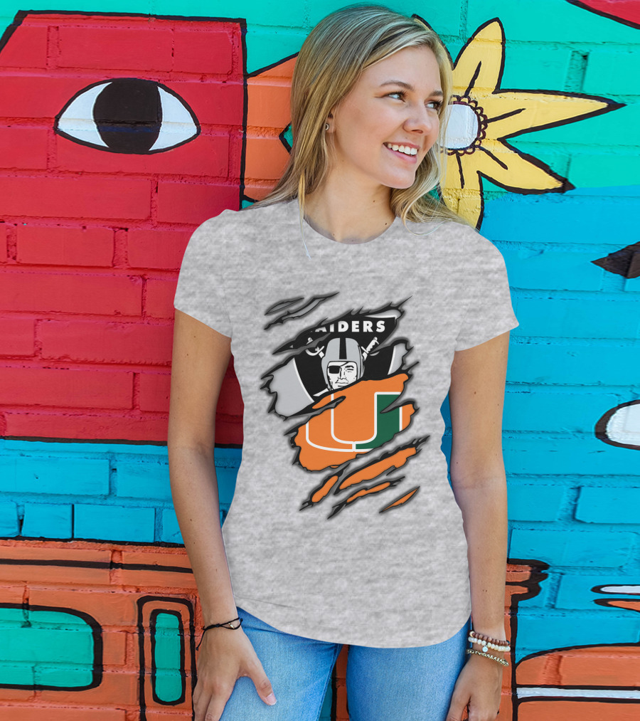 Raiders And Miami Hurricanes Split T-Shirt