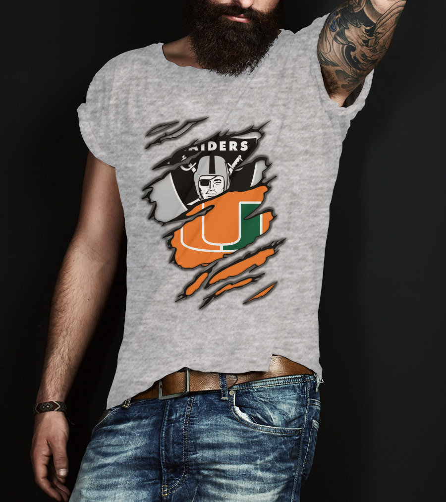 Raiders And Miami Hurricanes Split T-Shirt