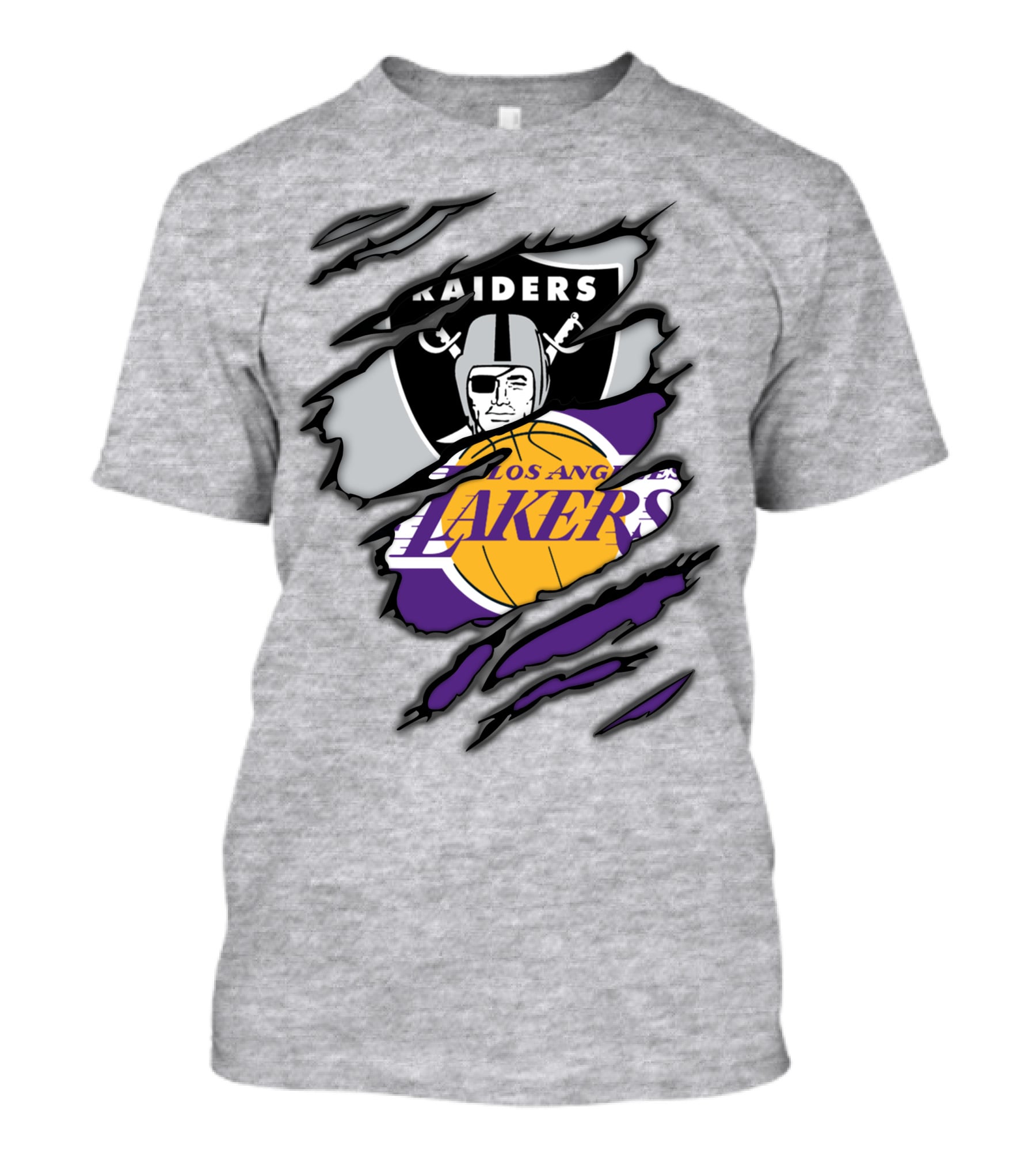 Raiders Los Angeles Lakers Basketball Football Fan Mashup T-Shirt