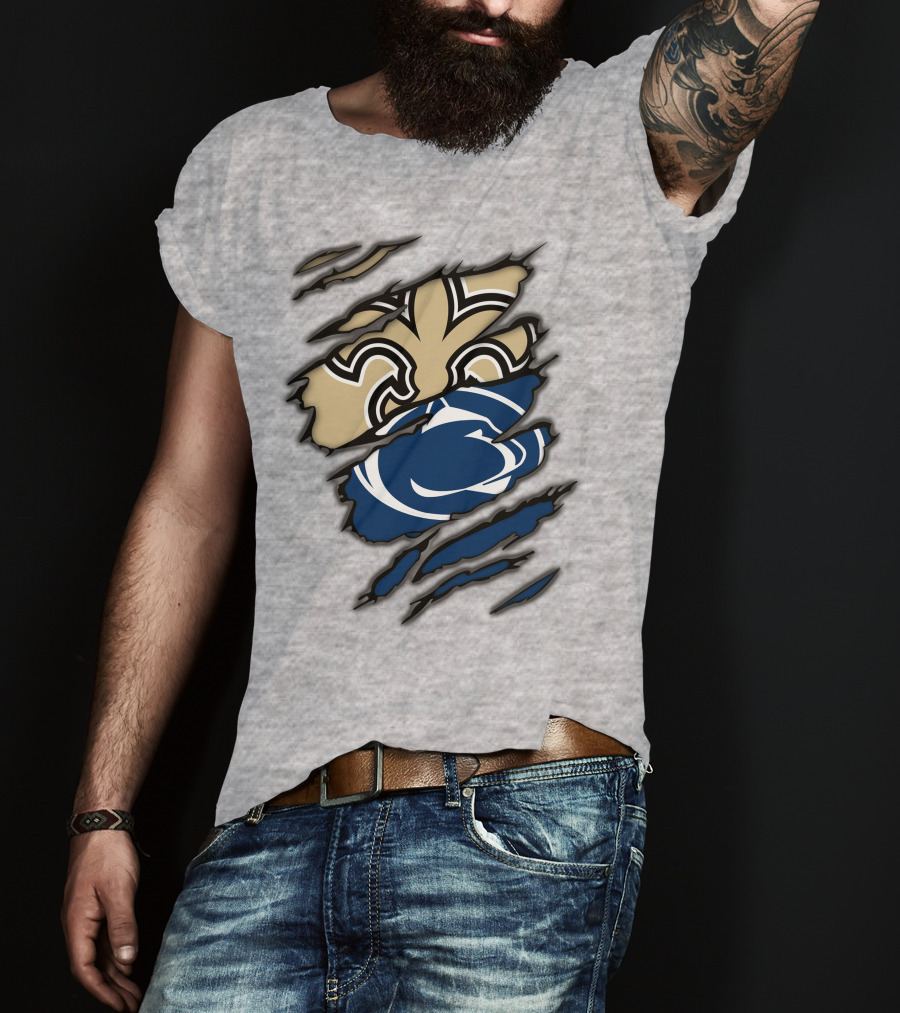 Saints Penn State Logo Combination Torn Effect T-Shirt