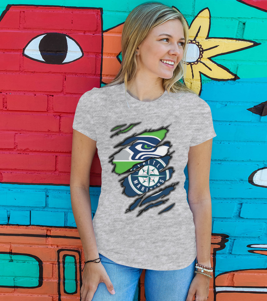 Seattle Seahawks Seattle Mariners Logo Fusion T-Shirt