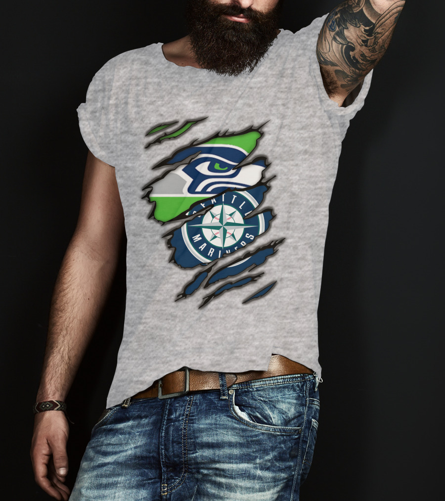 Seattle Seahawks Seattle Mariners Logo Fusion T-Shirt