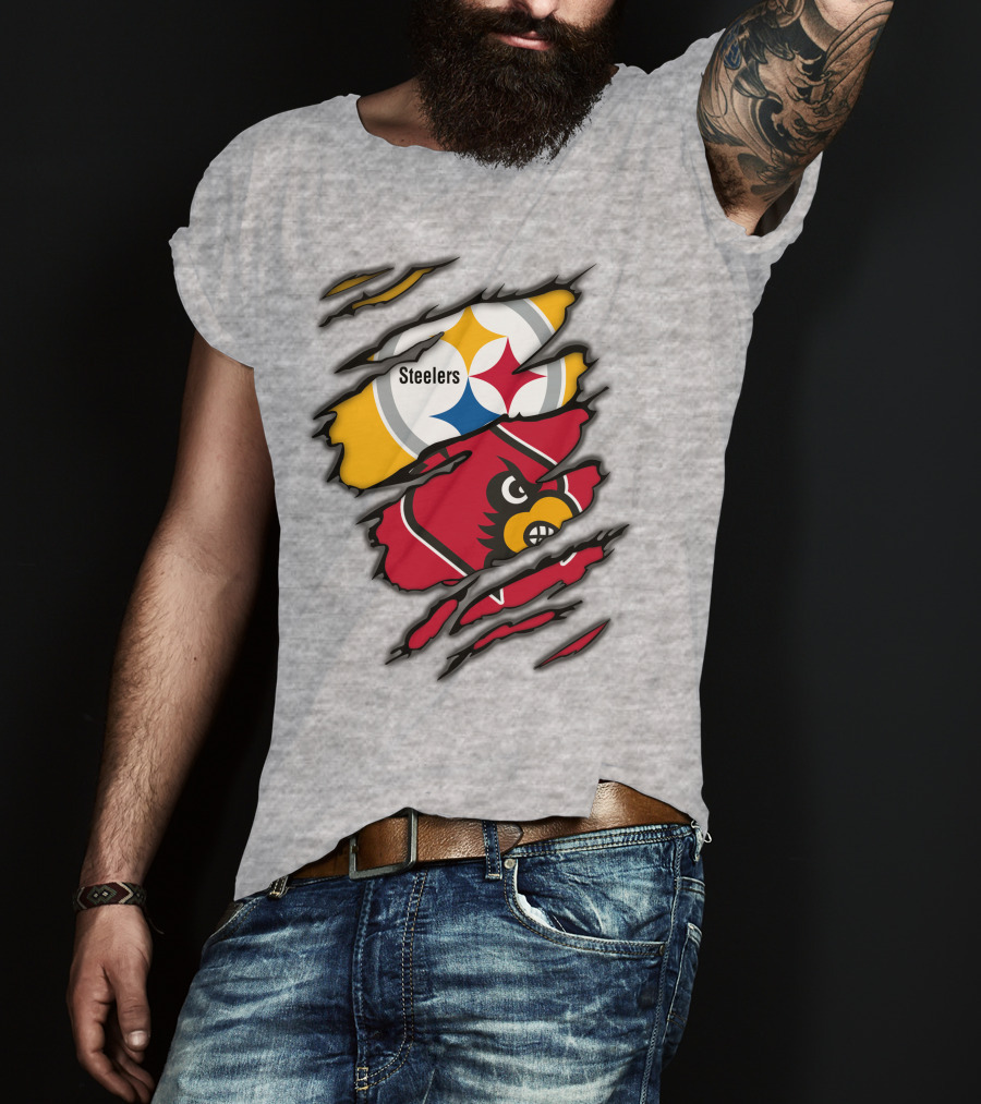 Steelers Cardinals Pittsburgh Louisville Torn Claw Marks Emblems T-Shirt