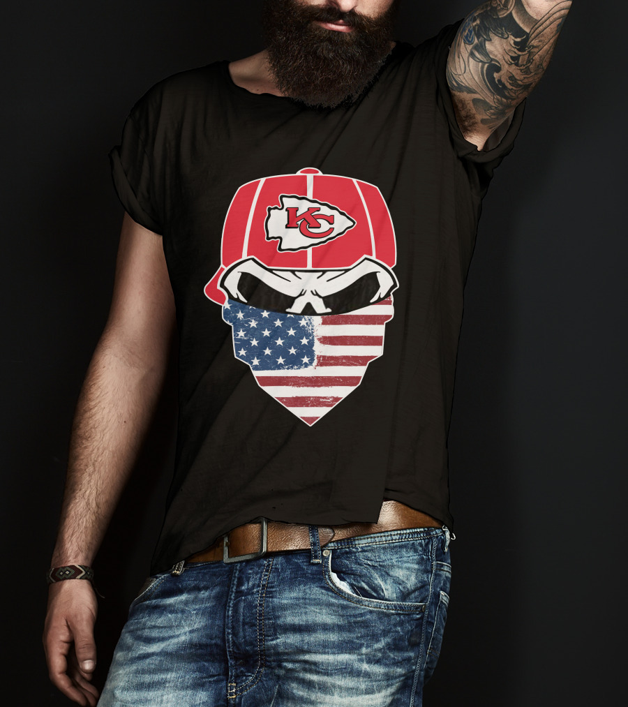 Kansas City Chiefs American Flag Bandana Skull T-Shirt