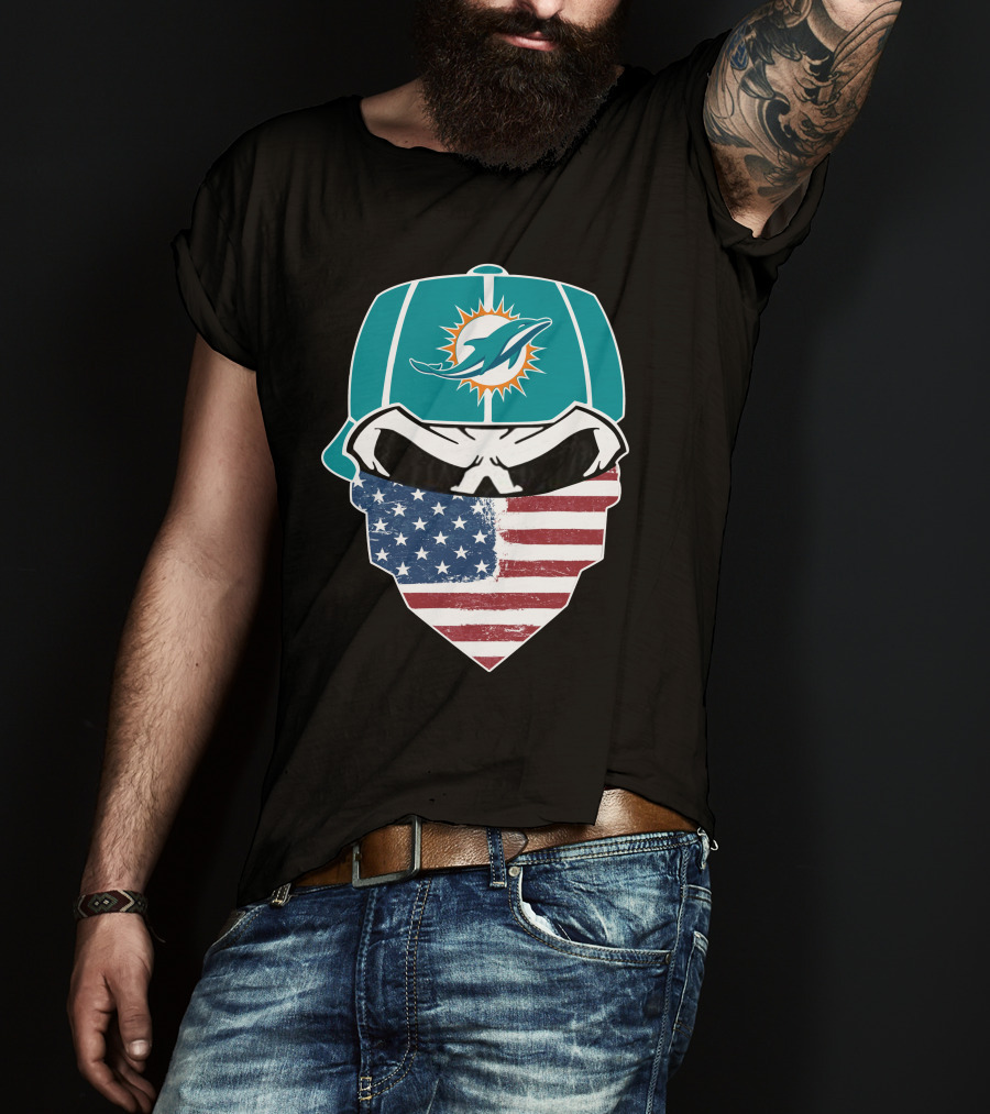 Miami Dolphins Skull American Flag Bandana T-Shirt