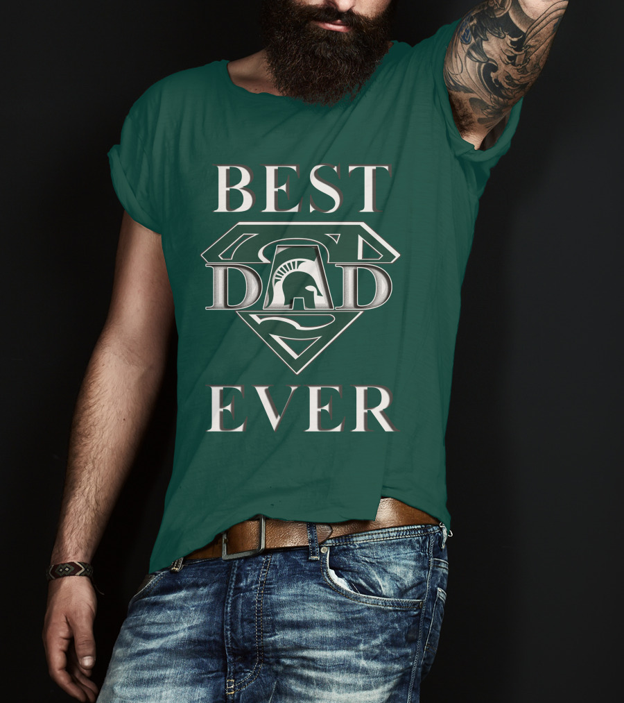 Michigan State Spartans Best Dad Ever Spartan Logo Superhero Badge T-Shirt