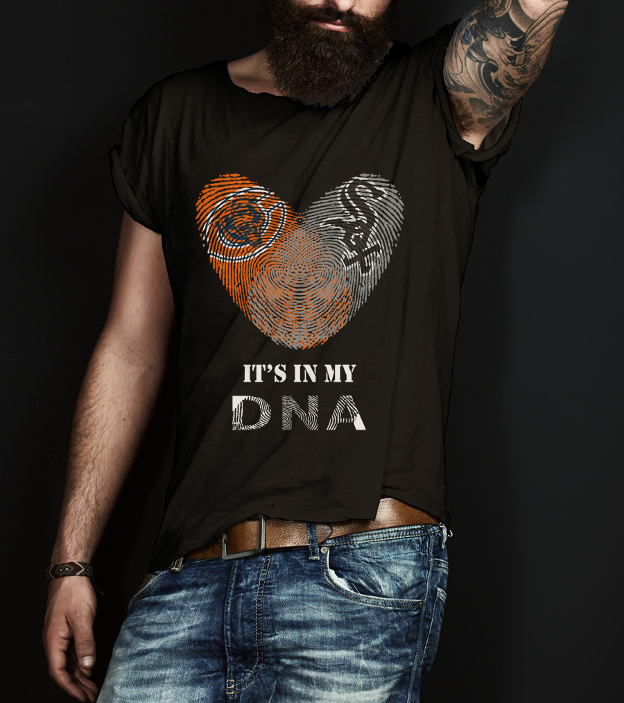 Chicago Bears White Sox It's In My DNA Fingerprint Heart T-Shirt