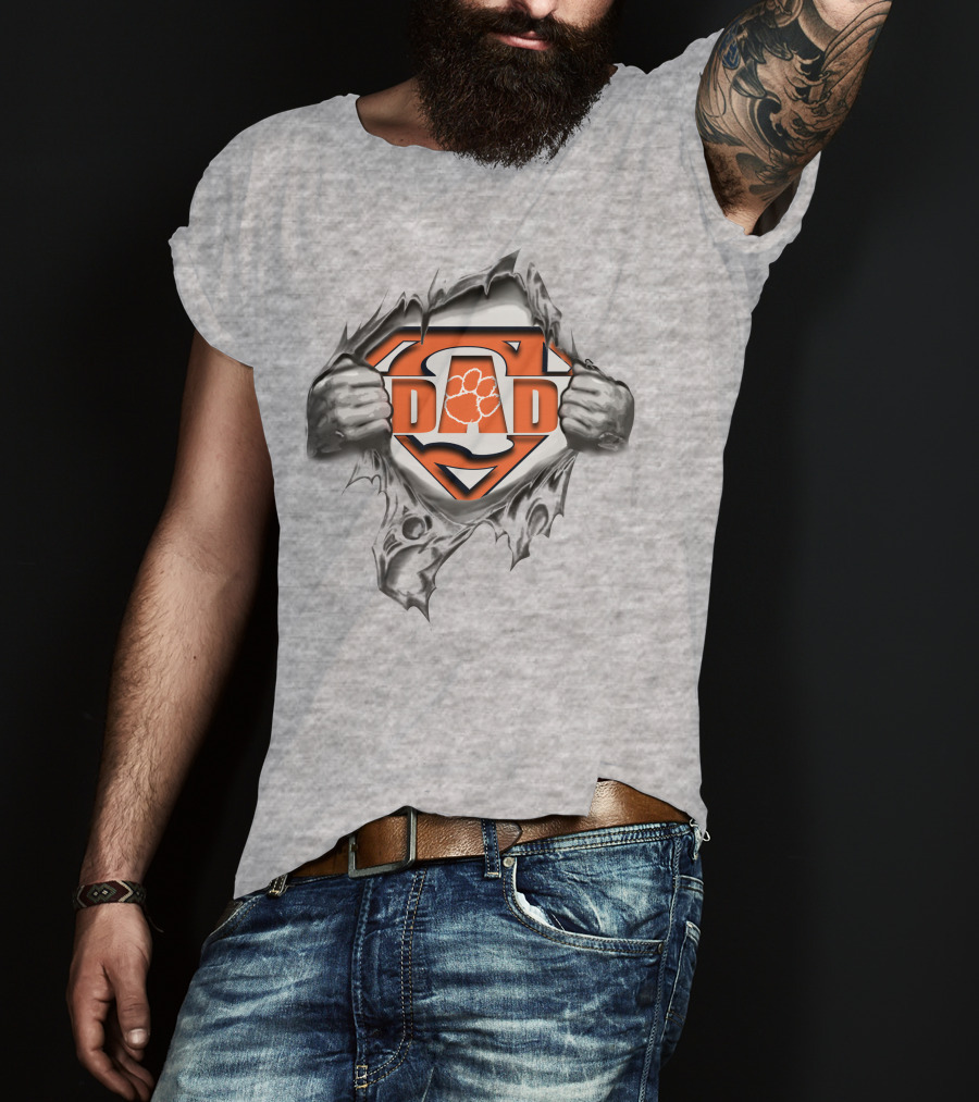 Clemson Tigers Super Dad Logo With Paw Symbol And Superhero Hands T-Shirt