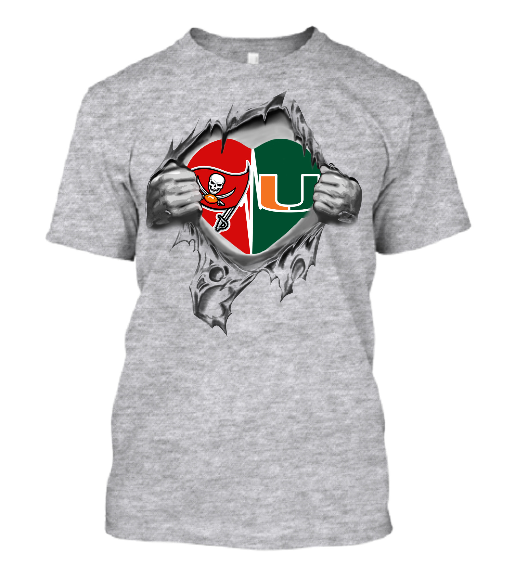 Tampa Bay Buccaneers Miami Hurricanes Heart Logo Fusion T-Shirt