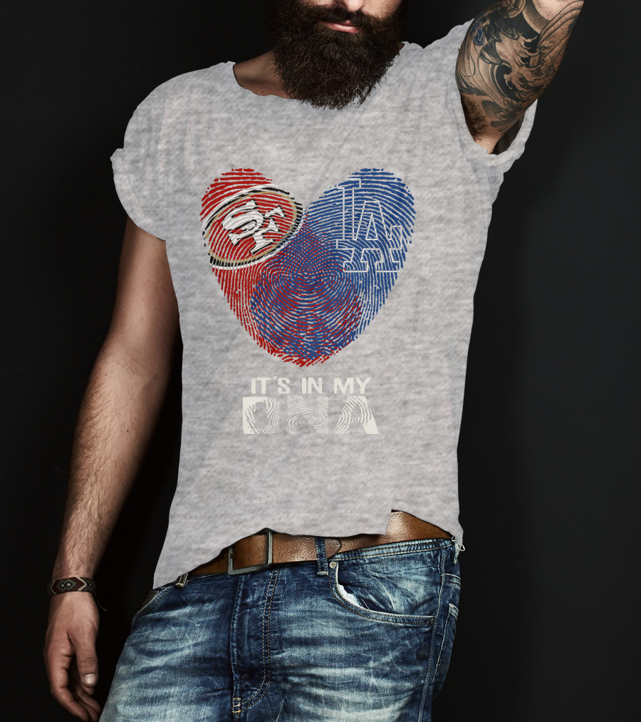 49ers Dodgers Heart Fingerprint It's In My Dna T-Shirt