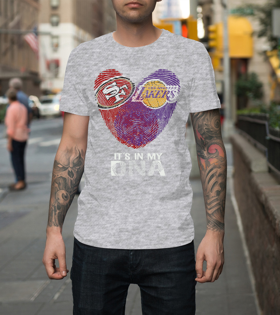 49ers Lakers It's In My Dna Fingerprint Heart T-Shirt