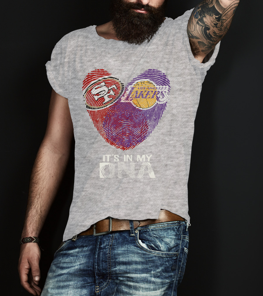 49ers Lakers It's In My Dna Fingerprint Heart T-Shirt