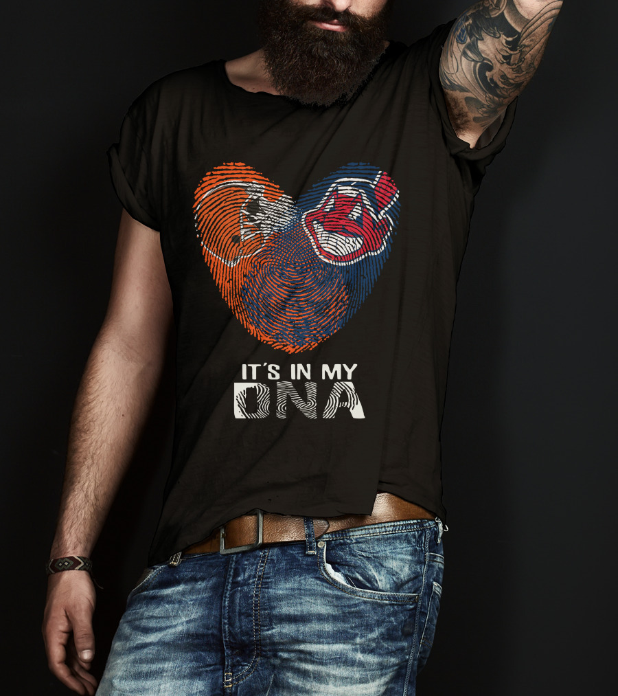 Browns Indians It's In My DNA Football Helmet And Team Logo Fingerprint T-Shirt