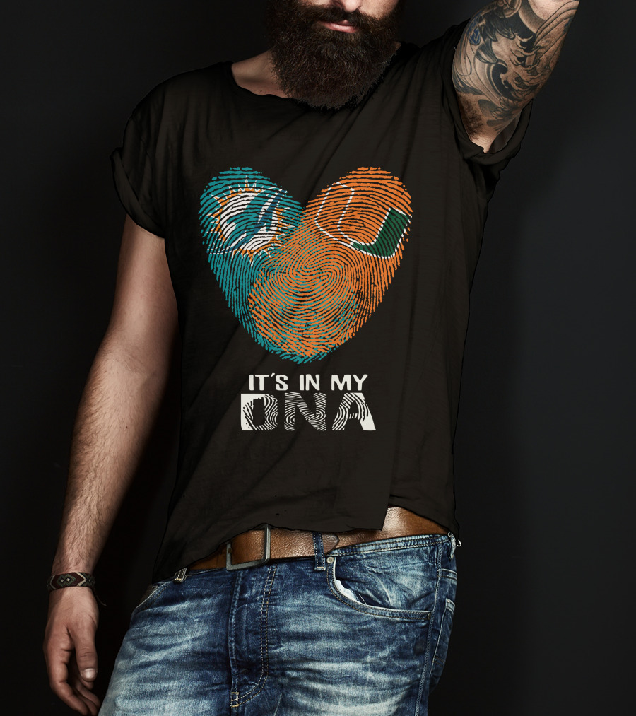 Dolphins Hurricanes It's In My DNA Fingerprint Heart Brandsymbol T-Shirt