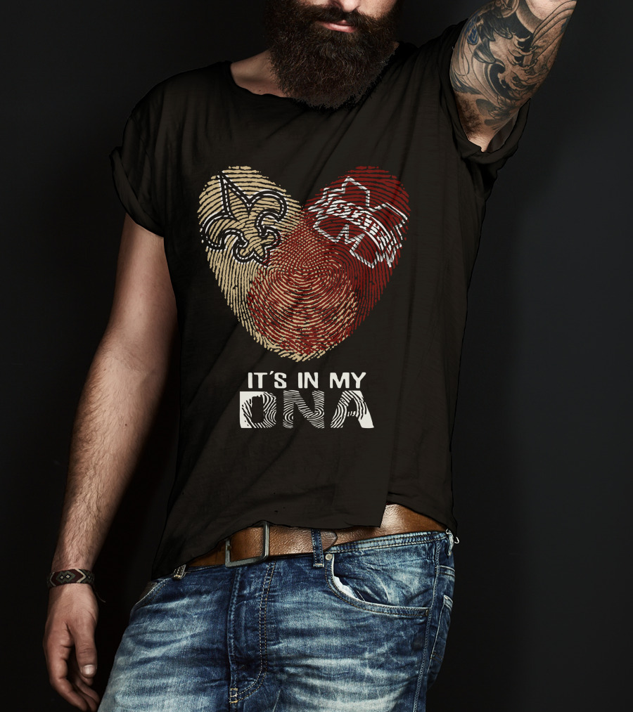 Saints Ms State It's In My Dna Fingerprint Heart Fleur-De-Lis T-Shirt