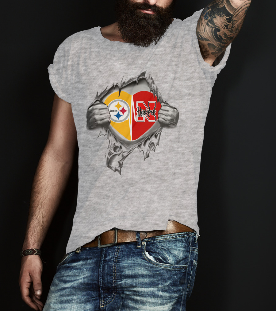 Steelers Huskers Heart Rip T-Shirt