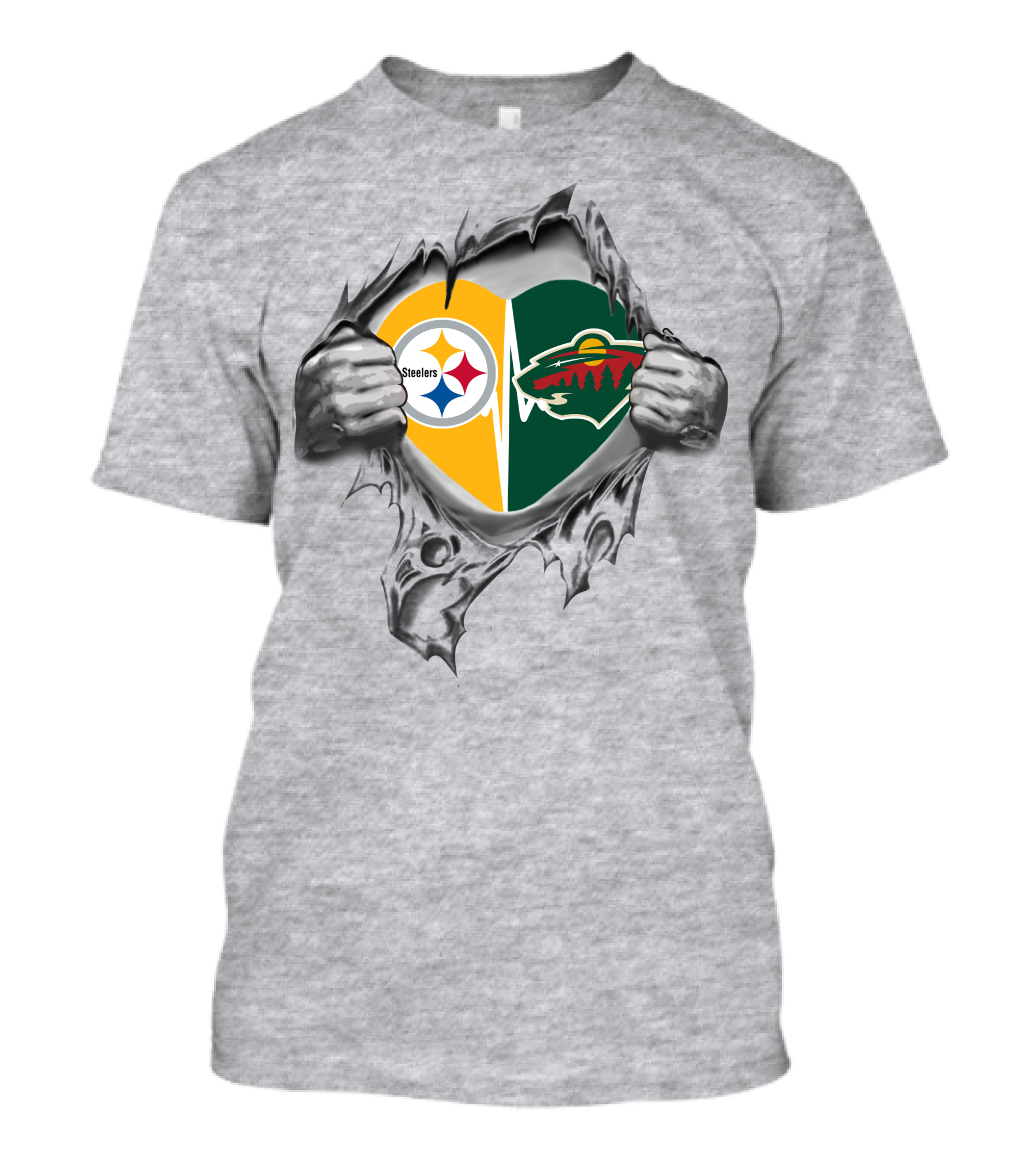 Steelers Wild Heart Logos Burst Through Torn Fabric T-Shirt