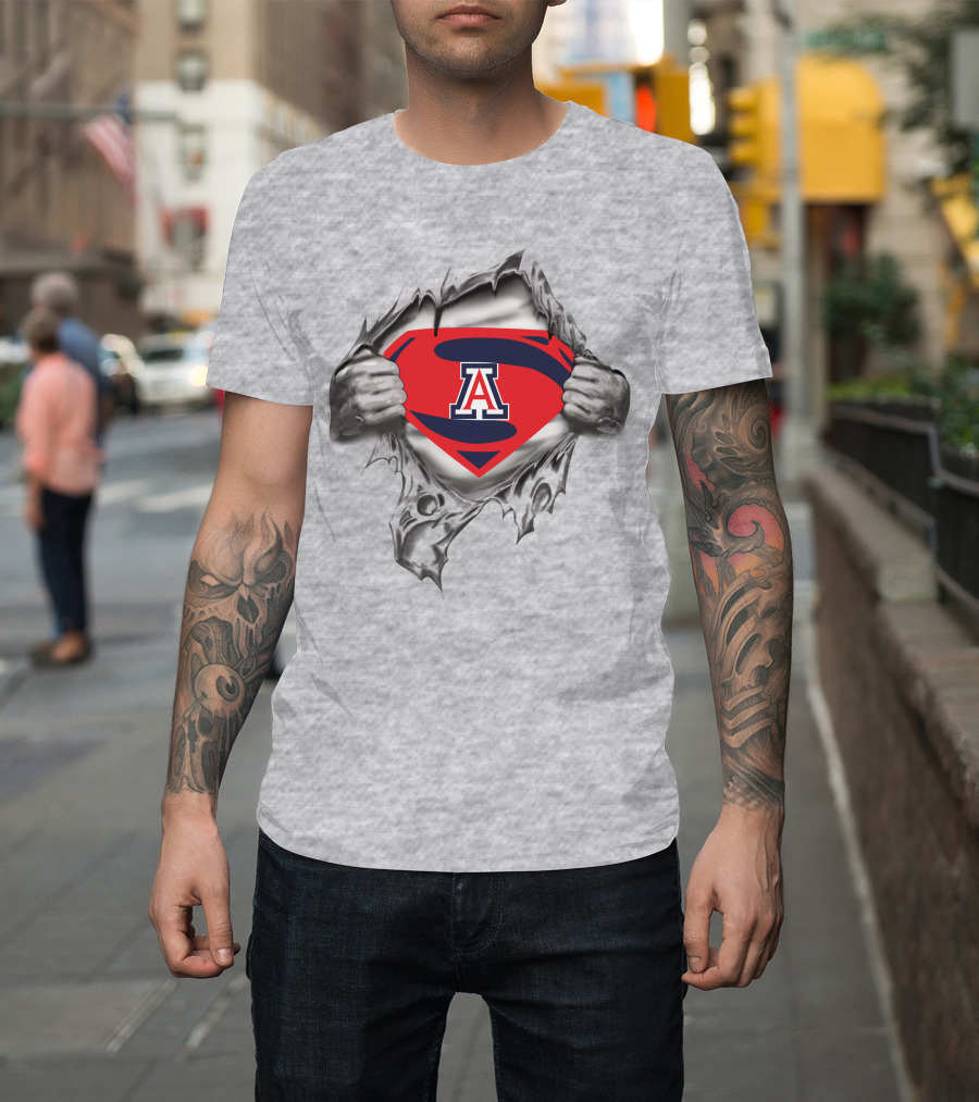Arizona Wildcats Superman Fusion Logo Shield With Torn Chest T-Shirt