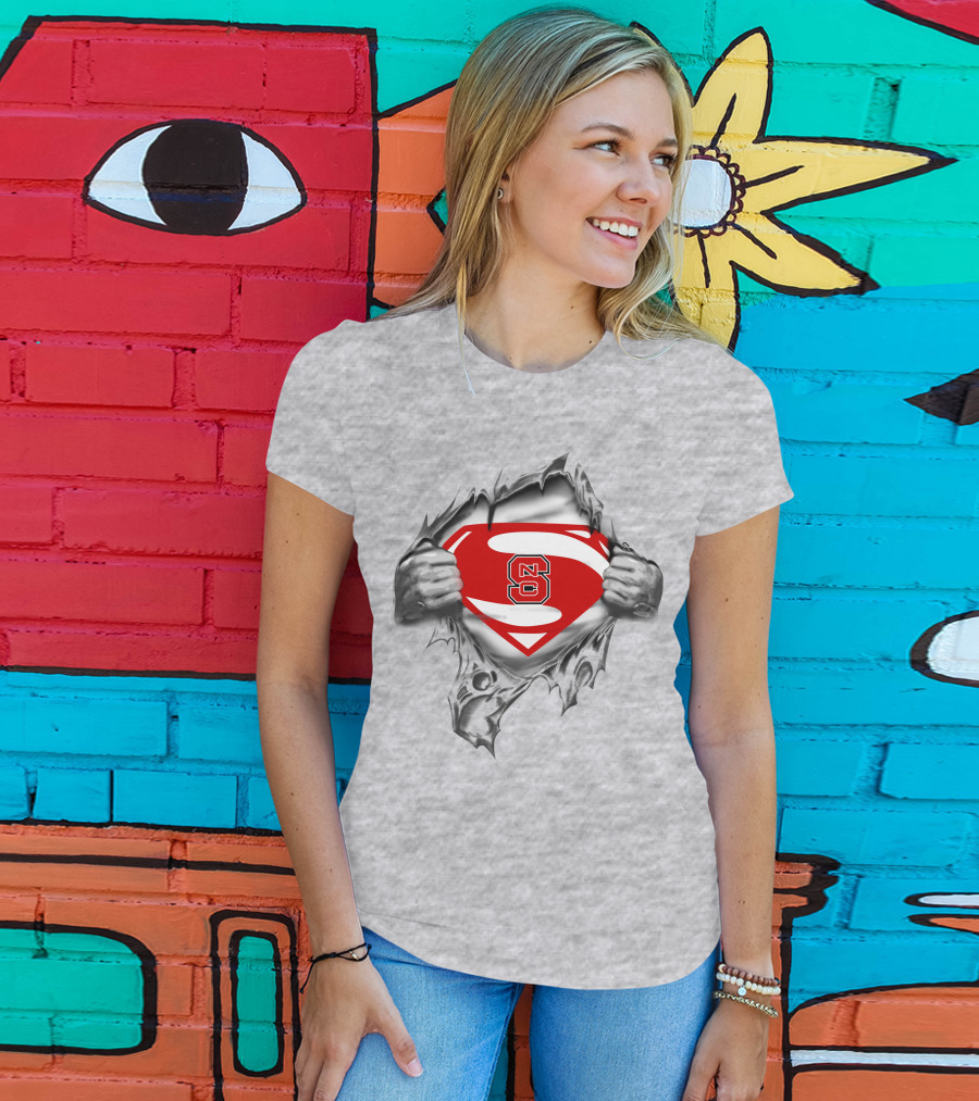 Nc State Superman Logo Revealed Under Torn Fabric T-Shirt
