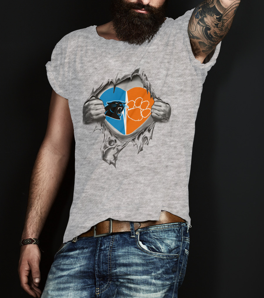 Panthers Heart Clemson Tigers Dual Loyalty Tear T-Shirt