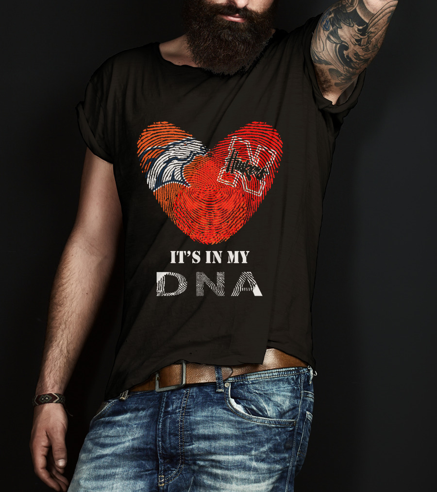 Broncos Huskers Heart Fingerprint It's In My DNA T-Shirt