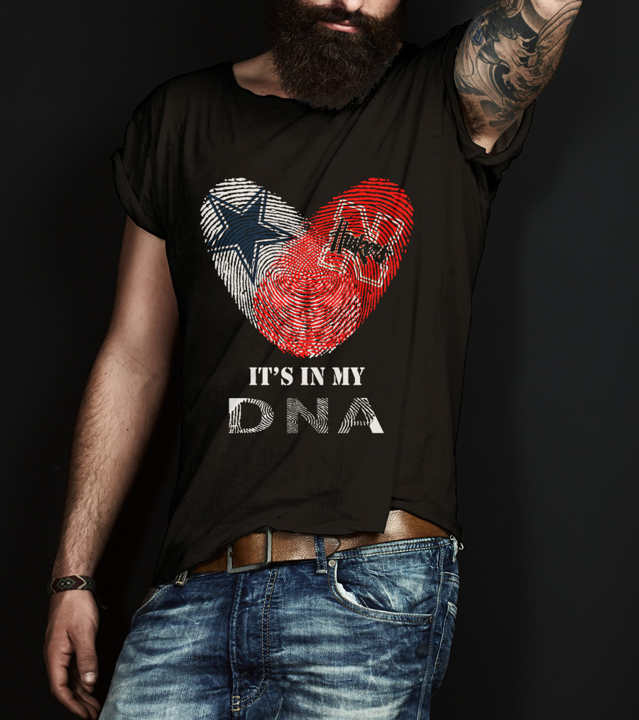 Cowboys Huskers It's In My Dna Fingerprint Heart With Star And N T-Shirt