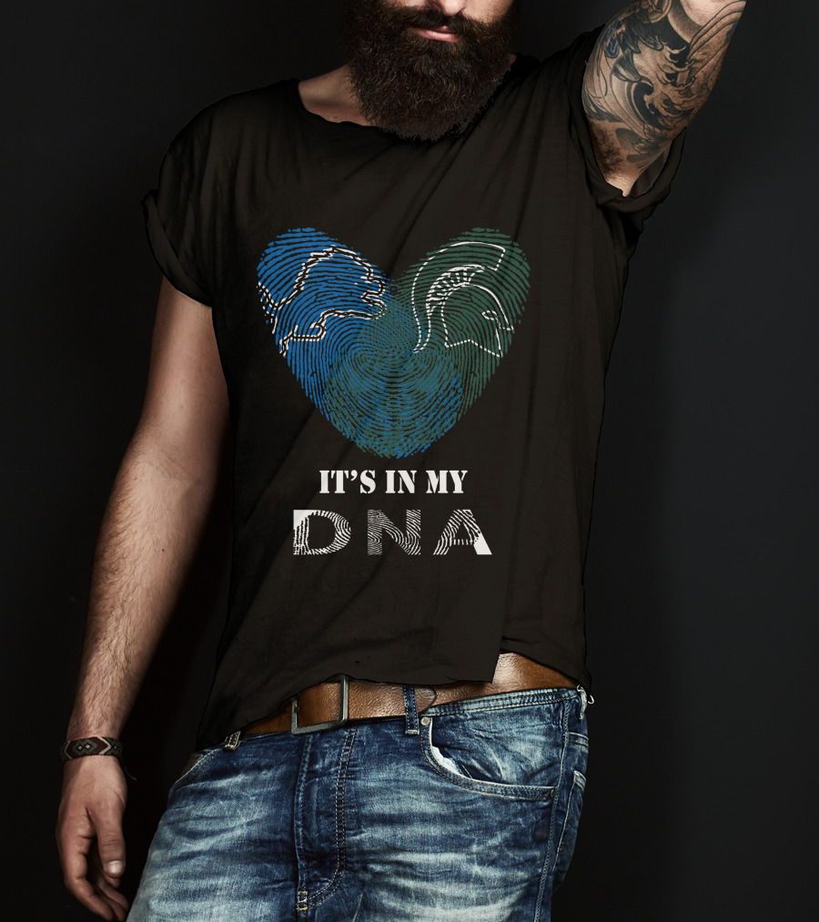 Lions Spartans It's In My DNA Fingerprint Heart T-Shirt
