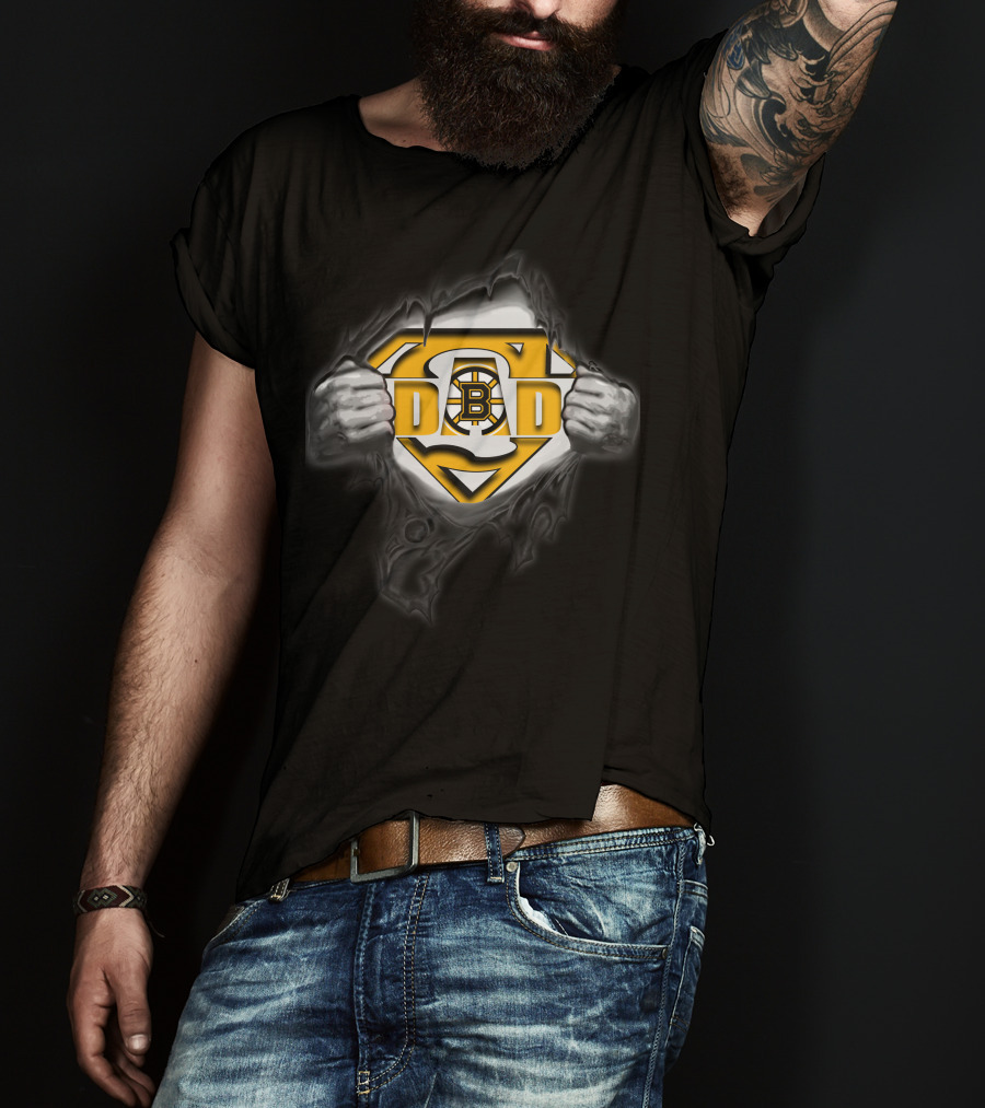 Boston Bruins Super Dad Logo With Shield And Hands T-Shirt