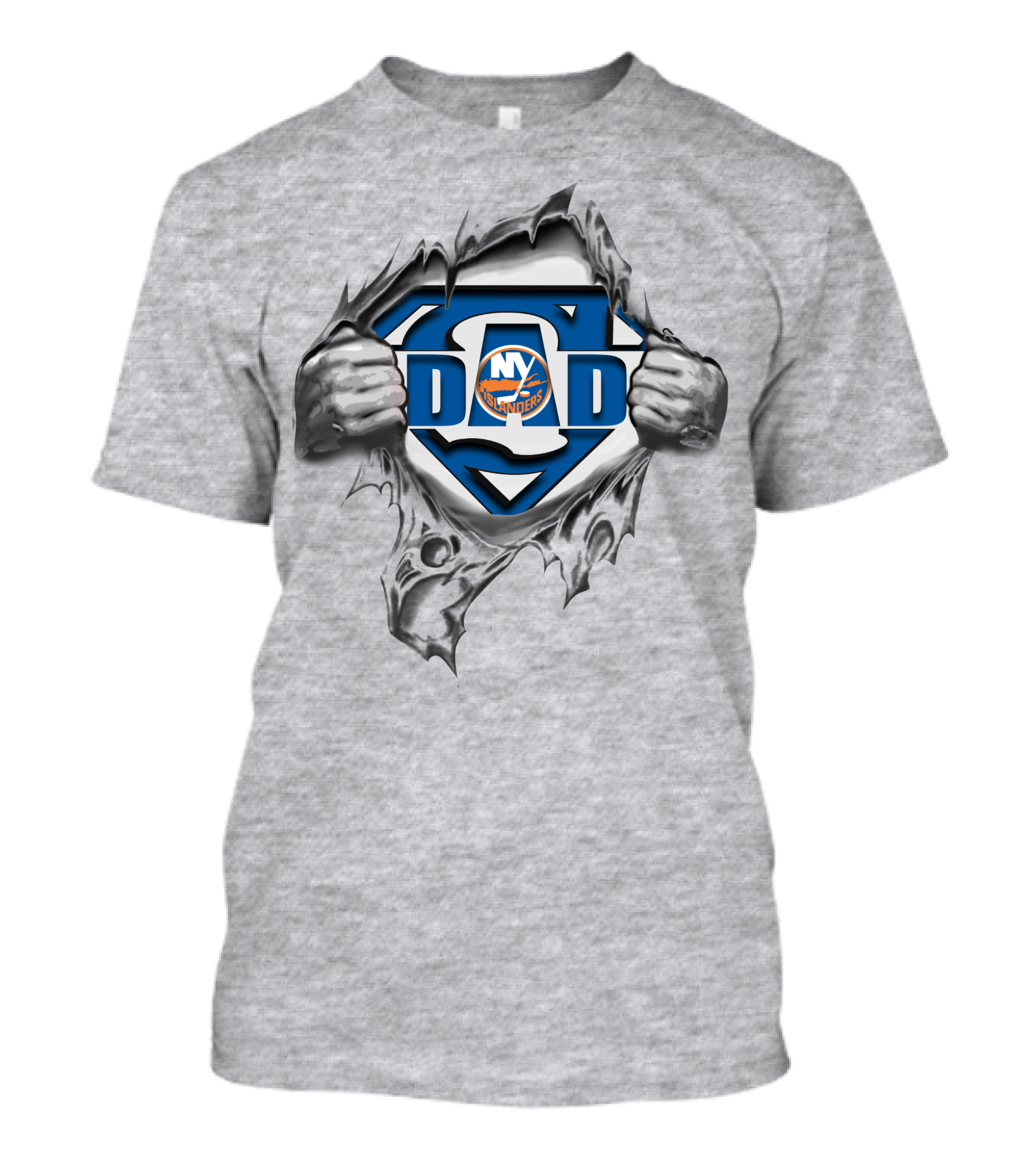 New York Islanders Super Dad Logo With Superhero Style Jersey And Hands T-Shirt