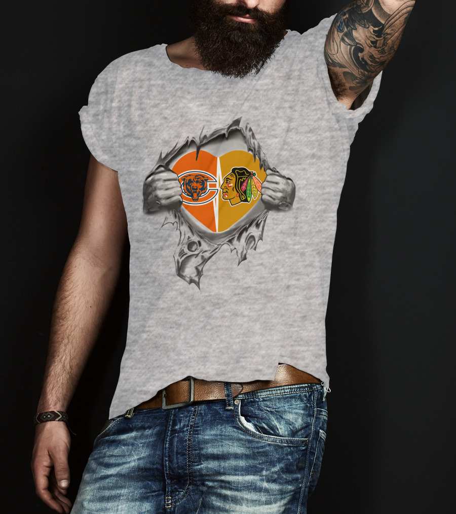 Chicago Bears Blackhawks Heart Logo Fusion T-Shirt