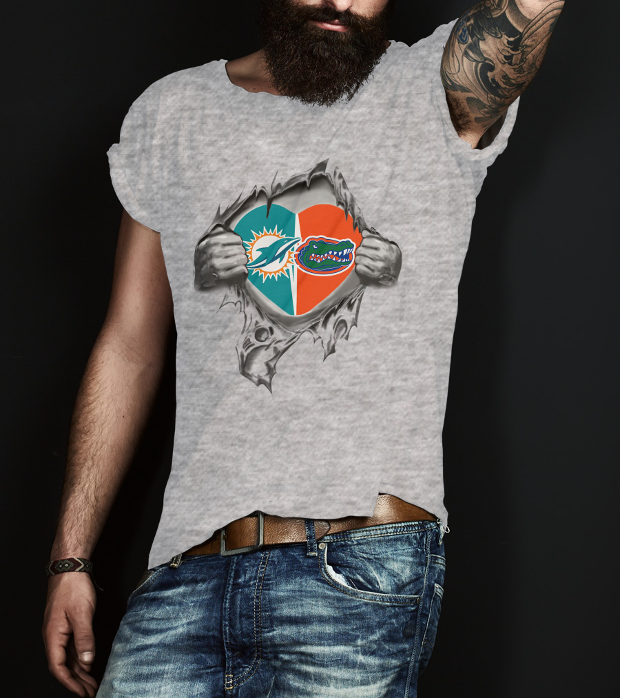 Miami Dolphins Florida Gators Heart Tear T-Shirt