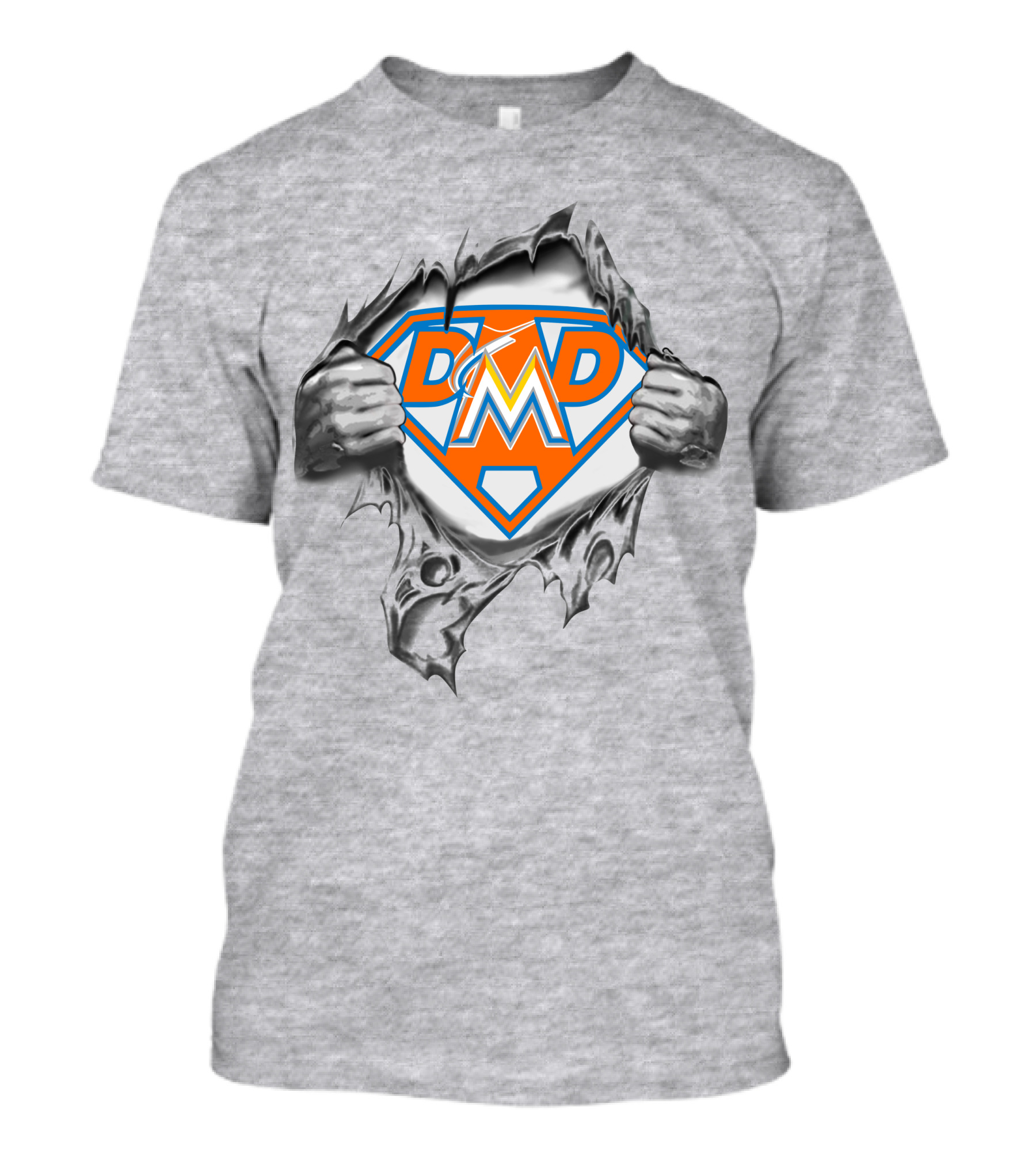 Miami Marlins Dad Super Hero Busting Through T-Shirt