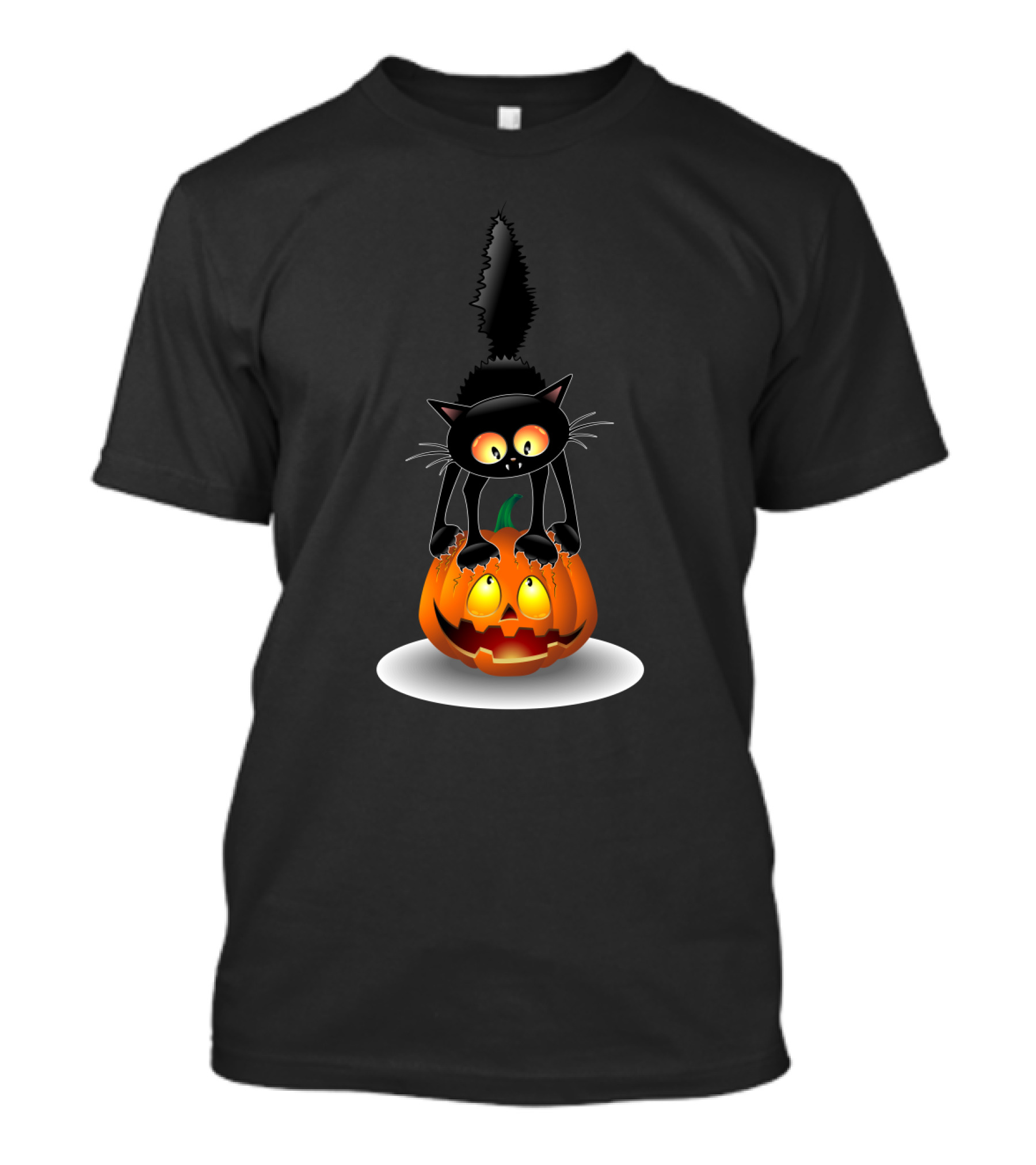 Disney Mickey Mouse Halloween Pumpkin Head With Black Cat Jack O'lantern T-Shirt