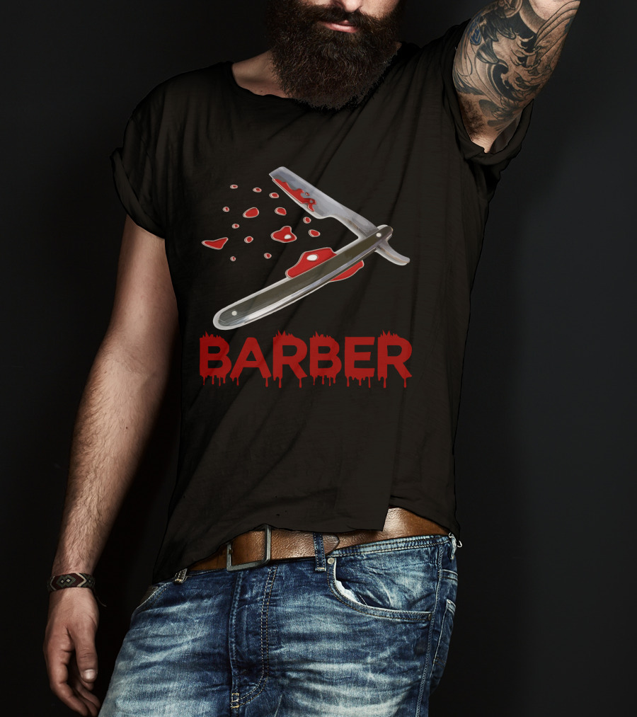 Halloween Barber Straight Razor Blood Drips T-Shirt