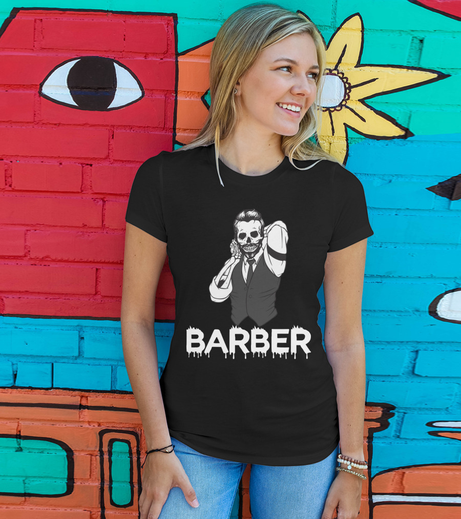 Halloween Barber Skeleton Hairstylist T-Shirt