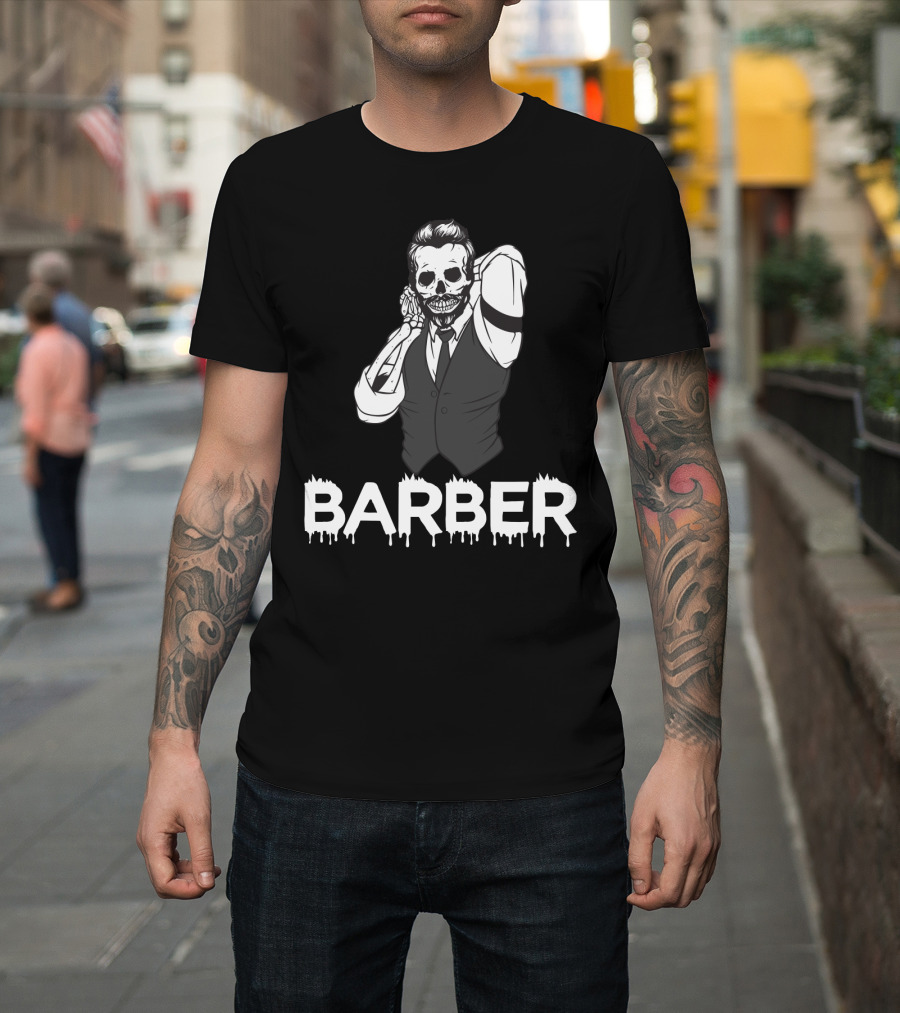 Halloween Barber Skeleton Hairstylist T-Shirt