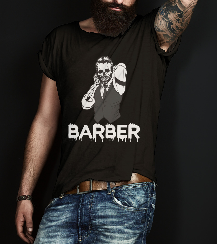 Halloween Barber Skeleton Hairstylist T-Shirt