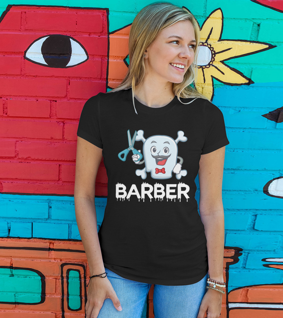Barber Halloween Ghost With Scissors And Bow Tie T-Shirt