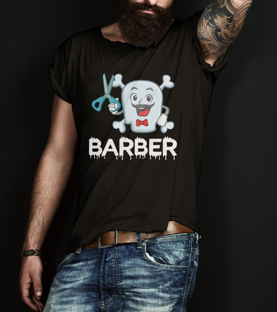 Barber Halloween Ghost With Scissors And Bow Tie T-Shirt