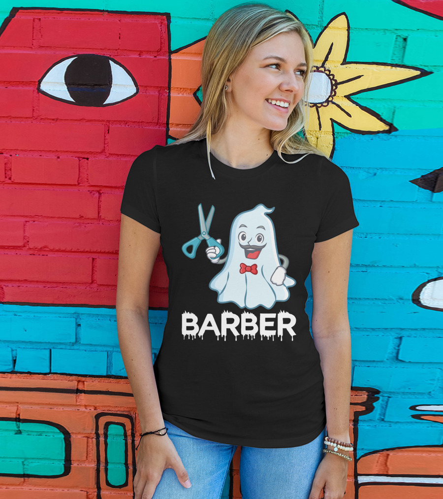 Halloween Ghost Barber Hairstylist Scissors Spirited T-Shirt