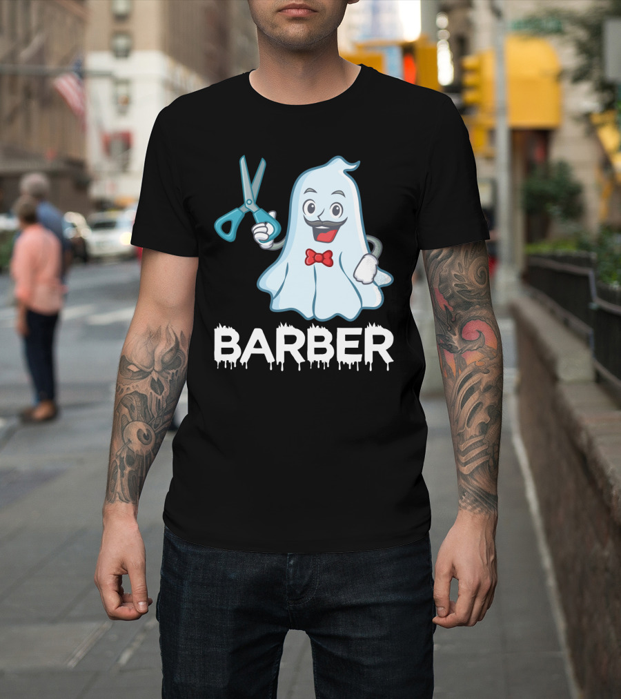 Halloween Ghost Barber Hairstylist Scissors Spirited T-Shirt